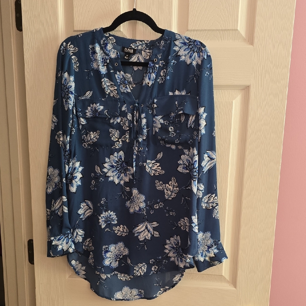 a.n.a Blue Floral Blouse